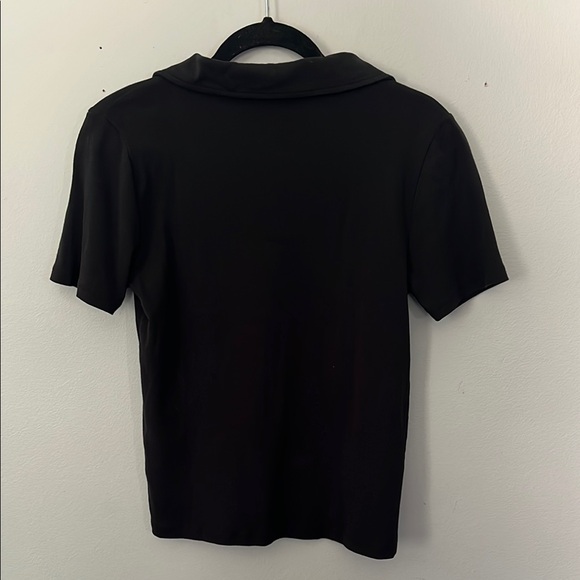 J. Crew Black Collared V-Neck Short Sleeve 100% Cotton Size Medium - Picture 5 of 6